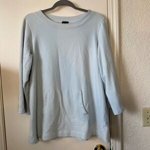 Eileen Fisher Organic Cotton Tunic Top Sky Blue‎ Women's Size L Long Sleeve Blue